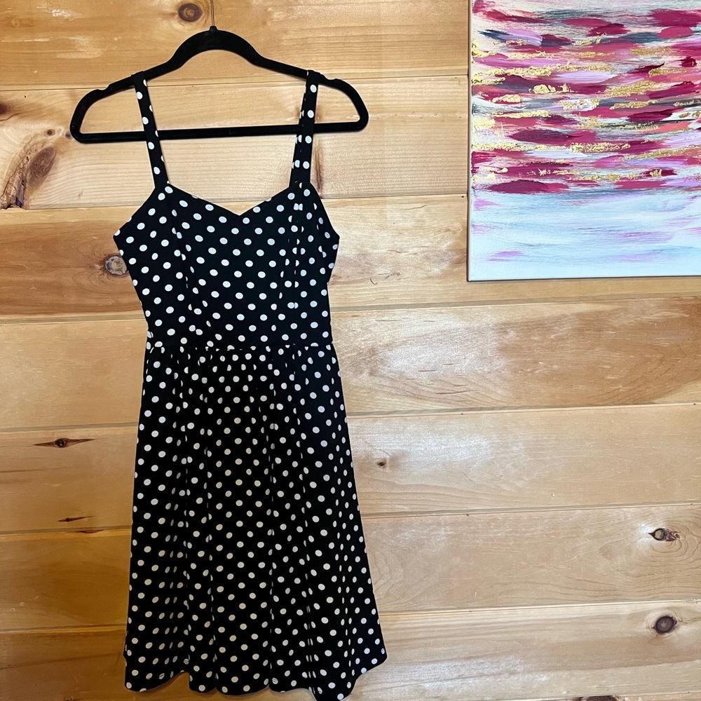 Polka Dot Retro Inspired Swing Dress with Pockets in Black & White